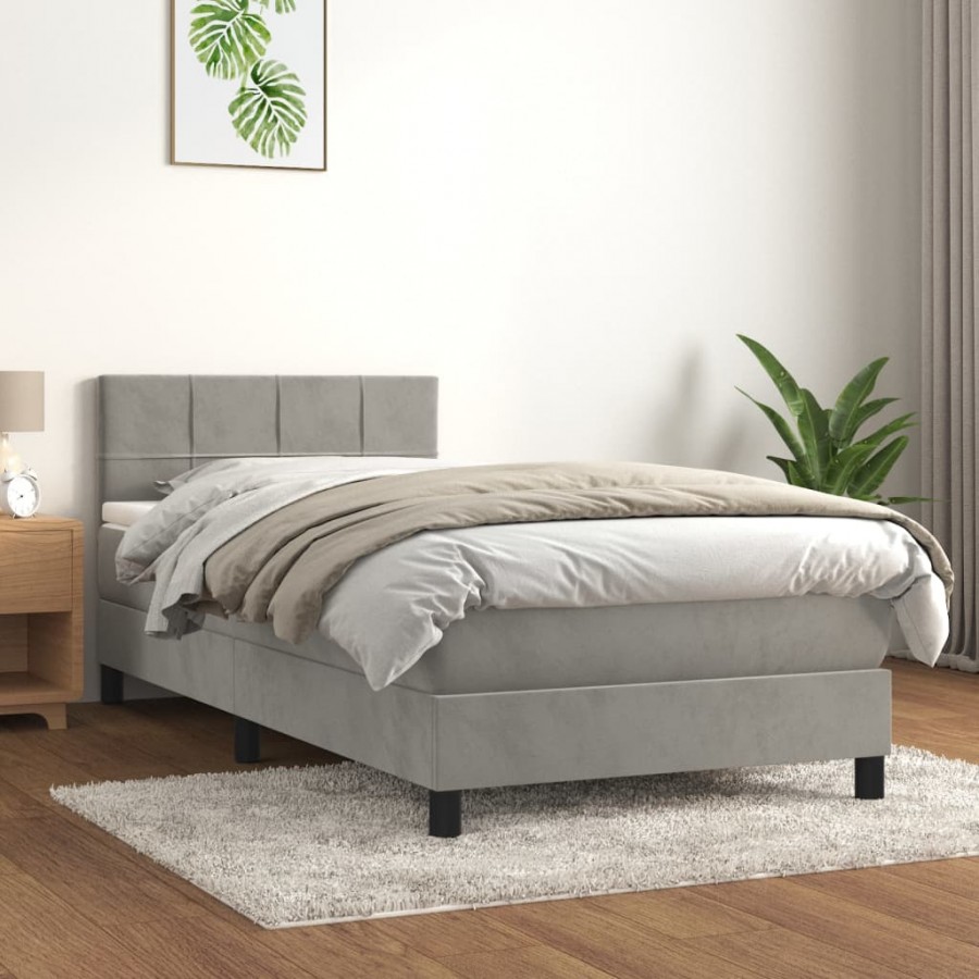 Cadre de lit et matelas Gris clair 90x200 cm Velours