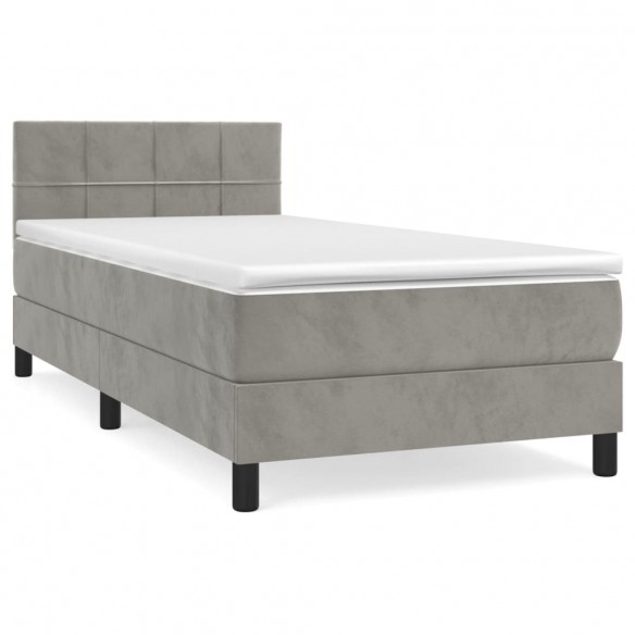 Cadre de lit et matelas Gris clair 90x200 cm Velours