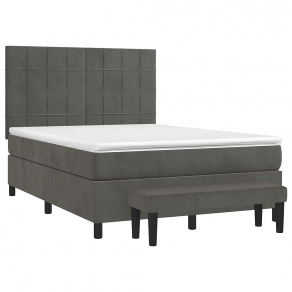 Cadre de lit et matelas Gris foncé 140x190cm Velours