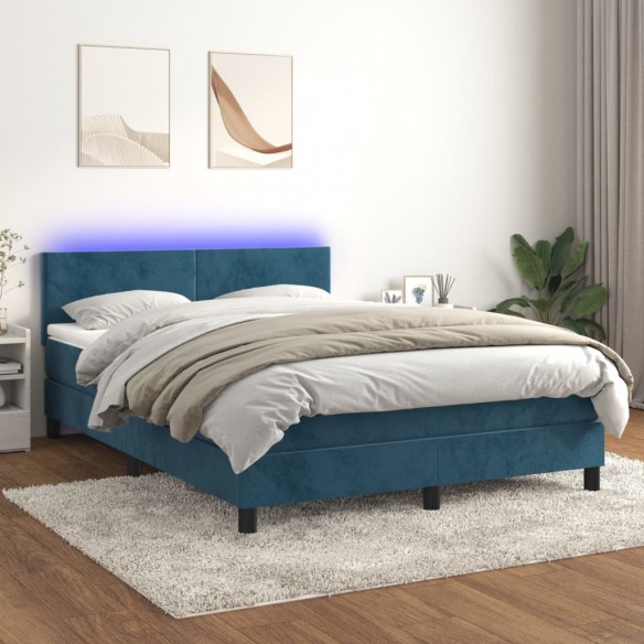 Cadre de lit avec matelas LED Bleu foncé 140x200 cm