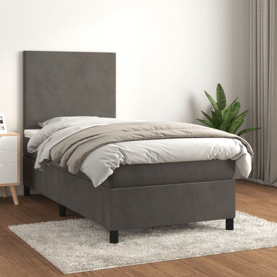 Cadre de lit et matelas Gris foncé 90x190 cm Velours