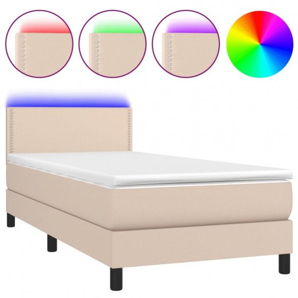 Cadre de lit matelas et LED Cappuccino 90x200 cm