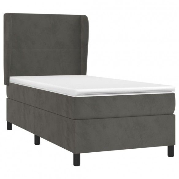 Cadre de lit et matelas Gris foncé 90x200 cm Velours