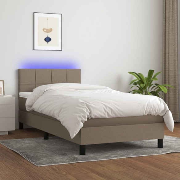 Cadre de lit avec matelas LED Taupe 90x190 cm Tissu