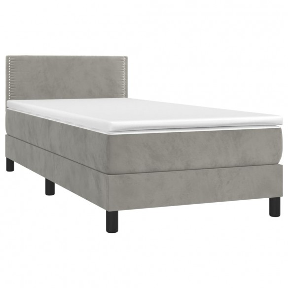 Cadre de lit et matelas Gris clair 90x190 cm Velours