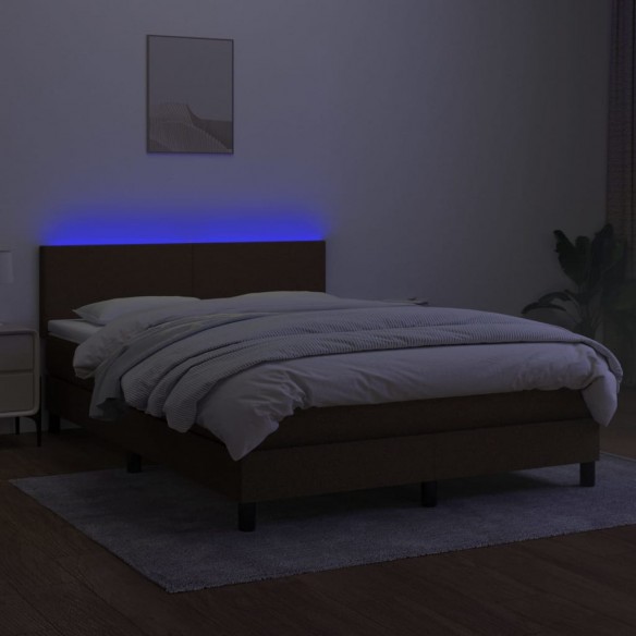 Cadre de lit matelas et LED Marron foncé 140x190 cm