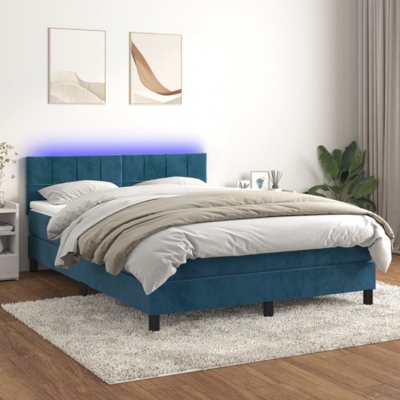 Cadre de lit avec matelas LED Bleu foncé 140x190 cm