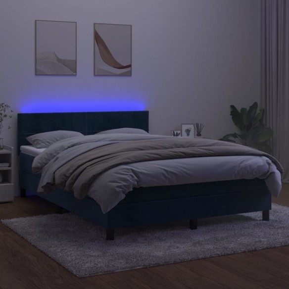 Cadre de lit avec matelas LED Bleu foncé 140x190 cm