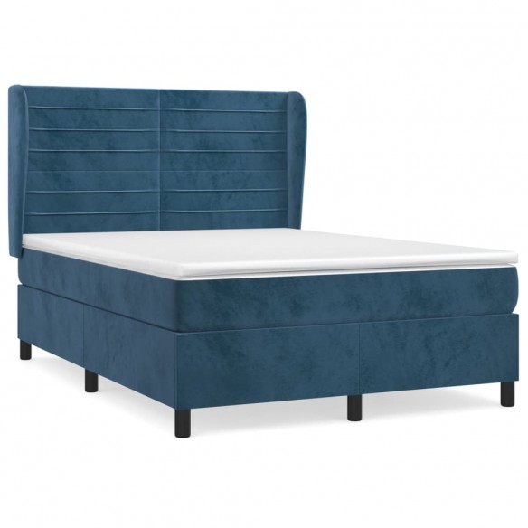 Cadre de lit et matelas Bleu foncé 140x190cm Velours