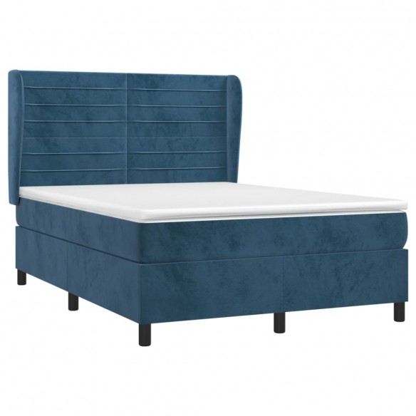 Cadre de lit et matelas Bleu foncé 140x190cm Velours