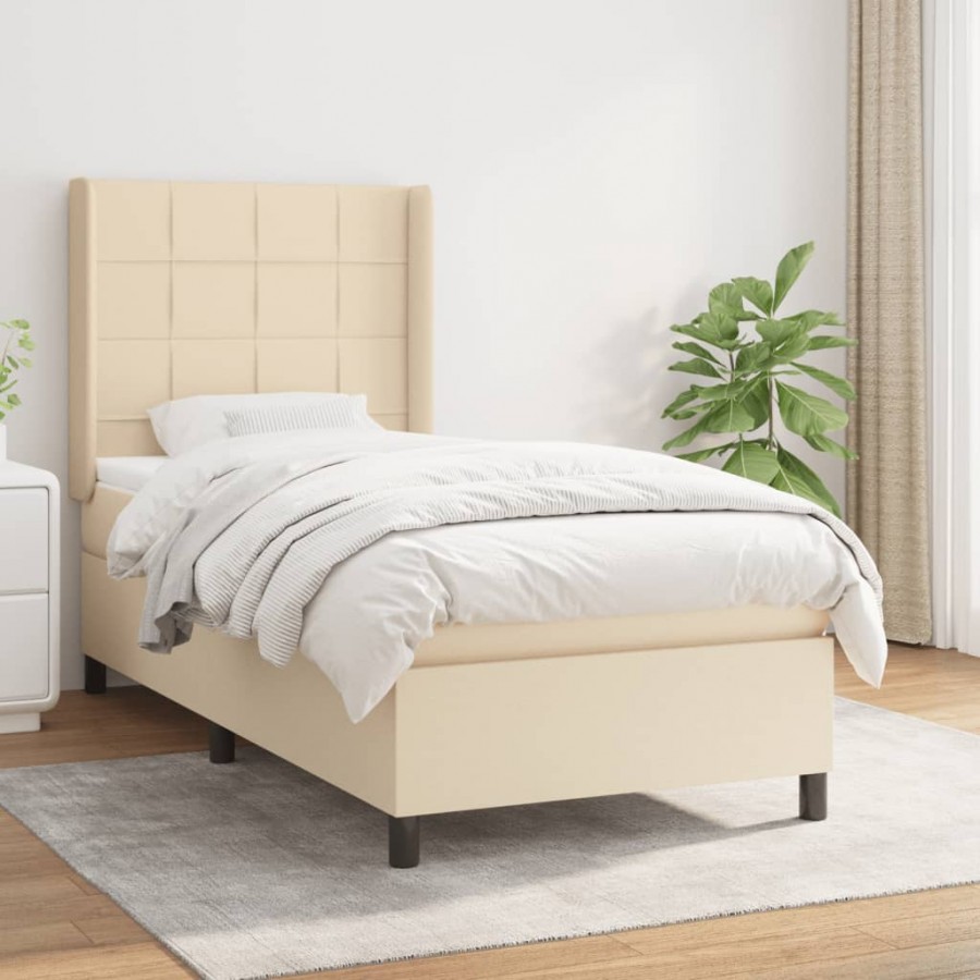 Cadre de lit avec matelas Crème 80x200 cm Tissu