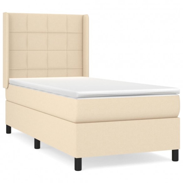 Cadre de lit avec matelas Crème 80x200 cm Tissu