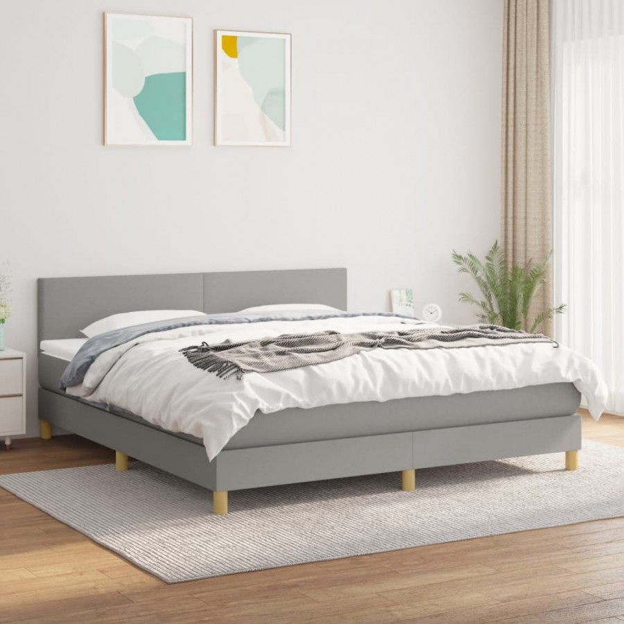 Cadre de lit avec matelas Gris clair 180x200cm Tissu