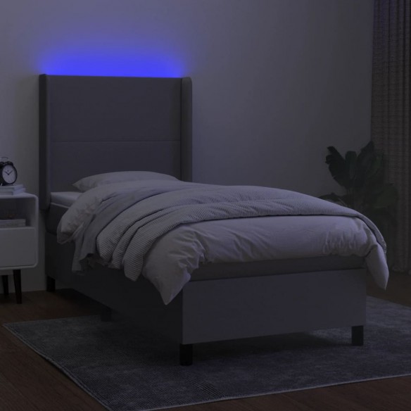 Cadre de lit matelas LED Gris clair 90x200 cm Tissu