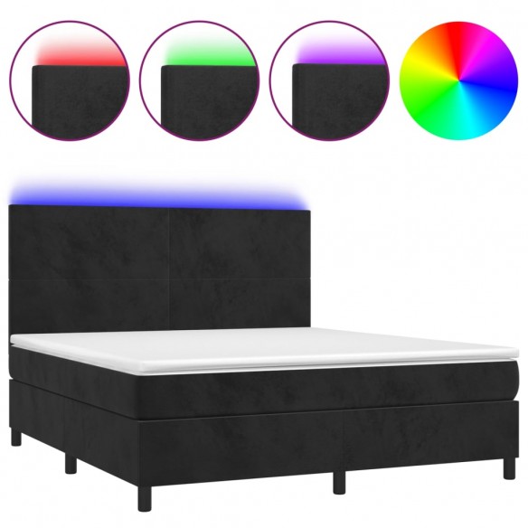 Cadre de lit et matelas LED Noir 180x200 cm Velours