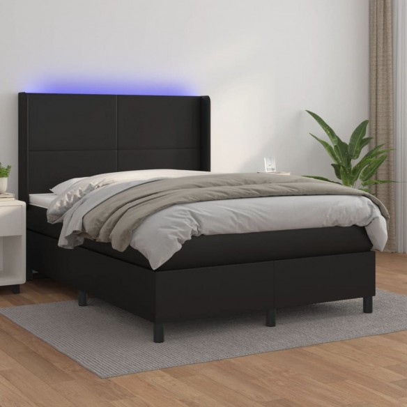 Cadre de lit matelas LED Noir 140x200cm Similicuir