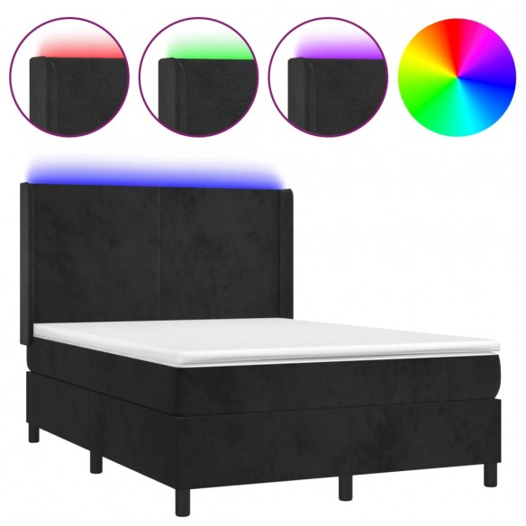 Cadre de lit matelas et LED Noir 140x200 cm Velours