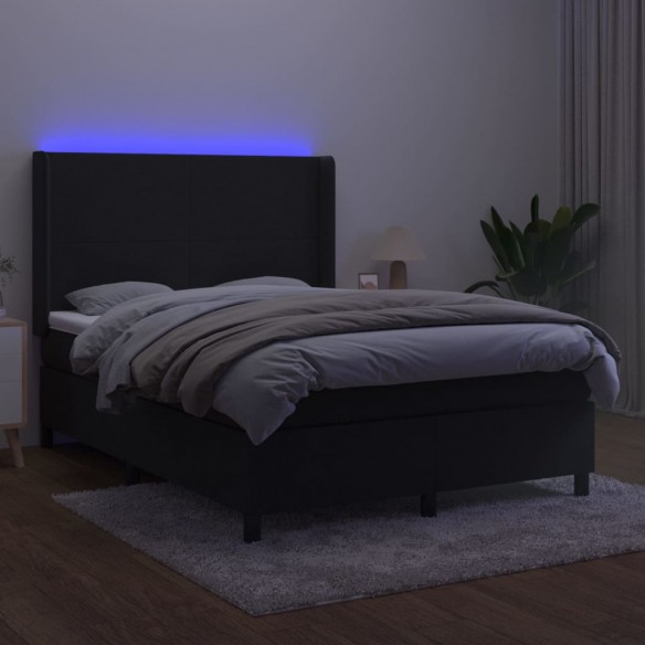 Cadre de lit matelas et LED Noir 140x200 cm Velours