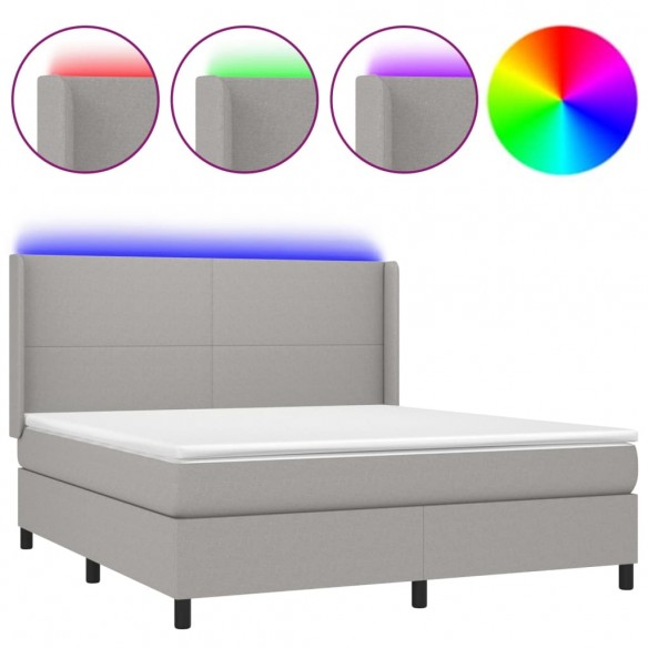 Cadre de lit matelas LED Gris clair 160x200 cm Tissu