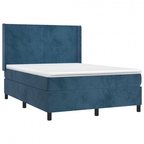 Cadre de lit et matelas Bleu foncé 140x190cm Velours