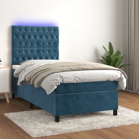 Cadre de lit et matelas et LED Bleu foncé 90x200 cm