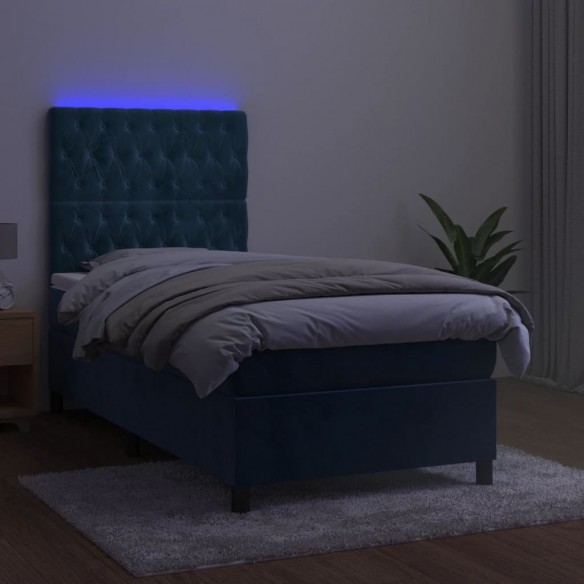 Cadre de lit et matelas et LED Bleu foncé 90x200 cm