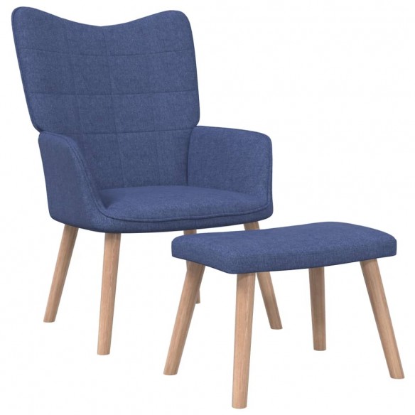 Chaise de relaxation avec tabouret Bleu Tissu