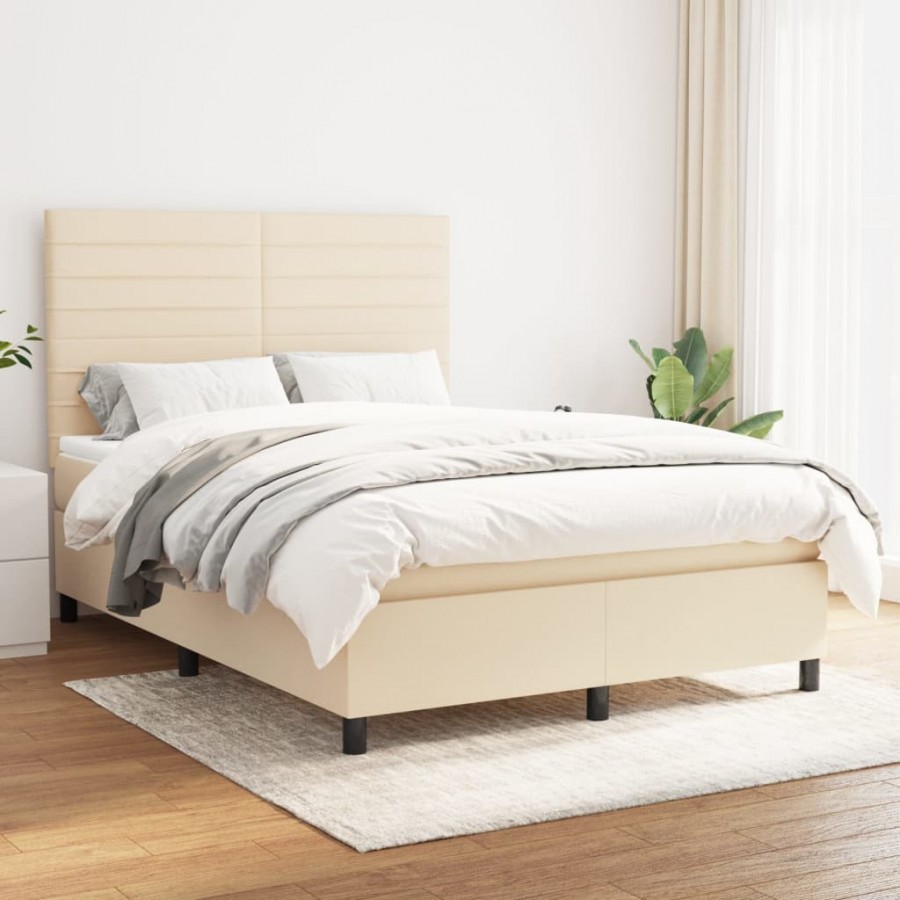 Cadre de lit avec matelas Crème 140x190 cm Tissu