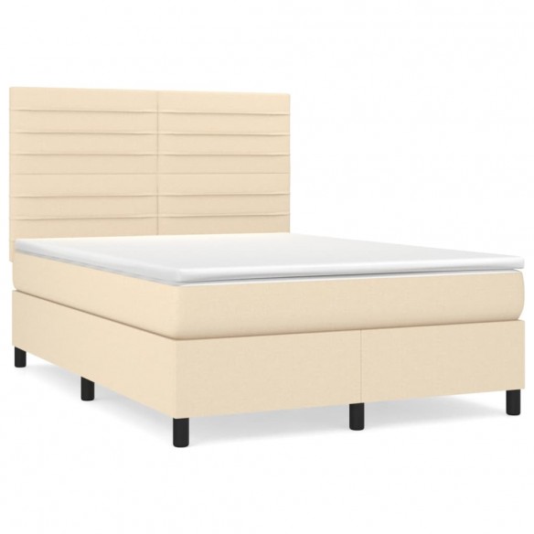 Cadre de lit avec matelas Crème 140x190 cm Tissu