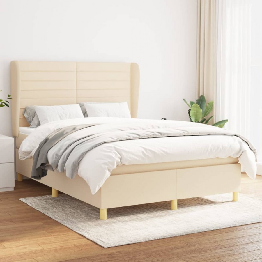 Cadre de lit avec matelas Crème 140x190 cm Tissu