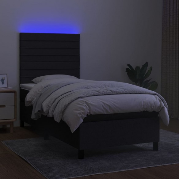 Cadre de lit avec matelas et LED Noir 90x190cm Tissu