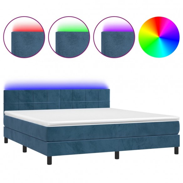 Cadre de lit avec matelas LED Bleu foncé 160x200 cm