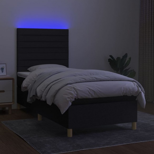 Cadre de lit et matelas et LED Noir 90x200 cm Tissu