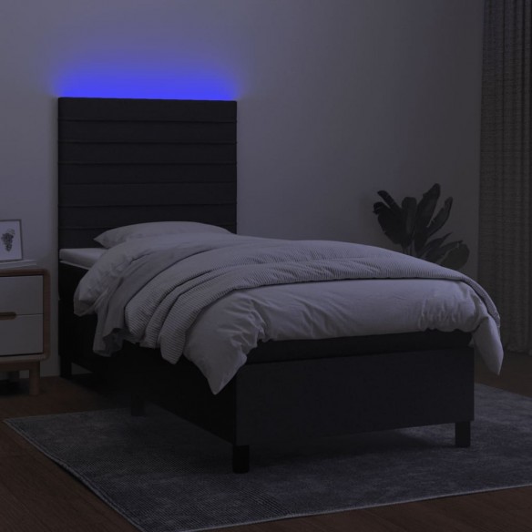 Cadre de lit avec matelas et LED Noir 90x200cm Tissu