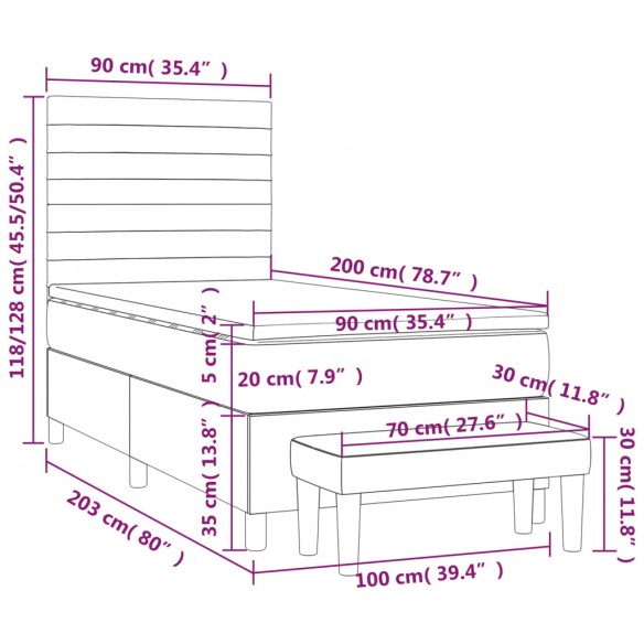 Cadre de lit avec matelas Noir 90x200 cm Tissu