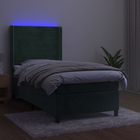 Cadre de lit et matelas et LED Vert foncé 90x200cm