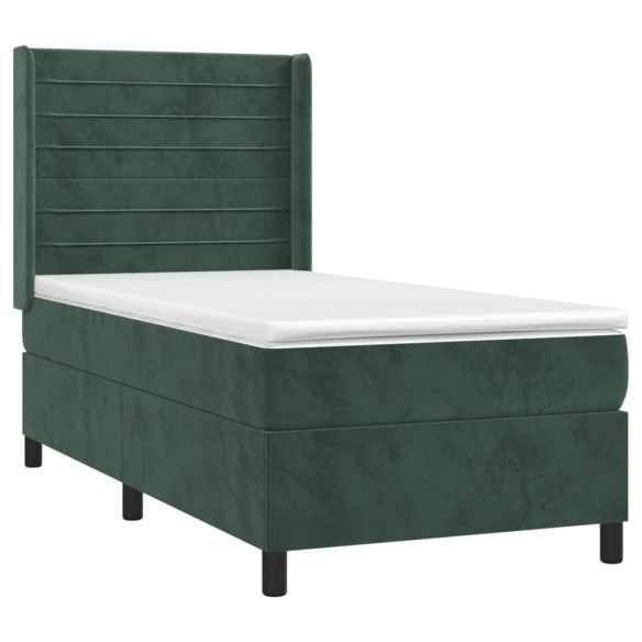 Cadre de lit et matelas et LED Vert foncé 90x200cm