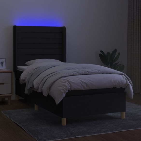 Cadre de lit matelas et LED Noir 90x190 cm Tissu