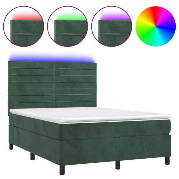 Cadre de lit avec matelas LED Vert foncé 140x200 cm