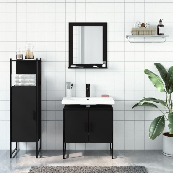 Ensemble d'armoires salle de bain 3 pcs noir bois d'ingénierie