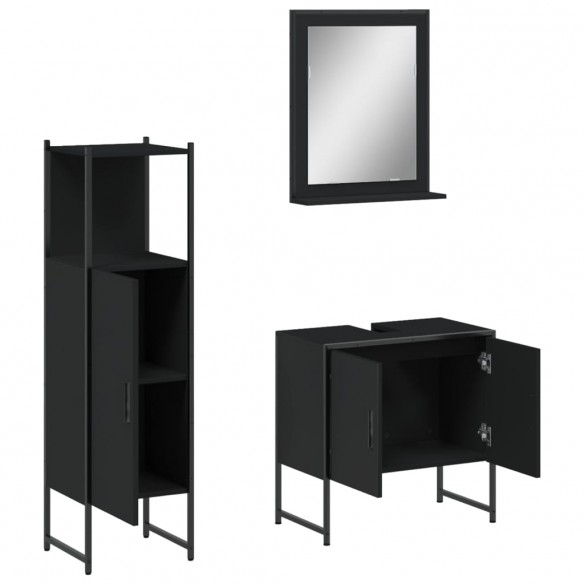 Ensemble d'armoires salle de bain 3 pcs noir bois d'ingénierie