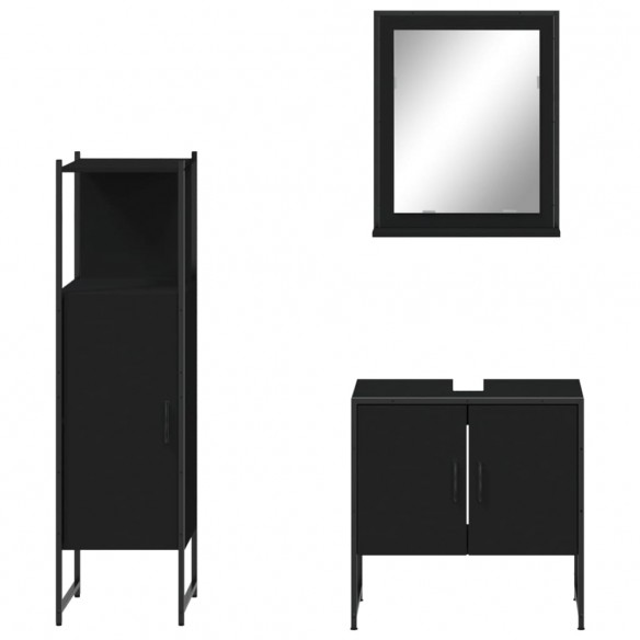 Ensemble d'armoires salle de bain 3 pcs noir bois d'ingénierie