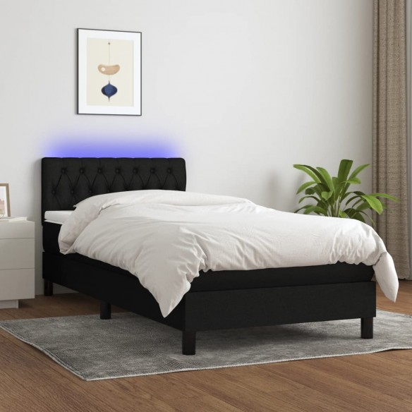 Cadre de lit avec matelas et LED Noir 90x190cm Tissu