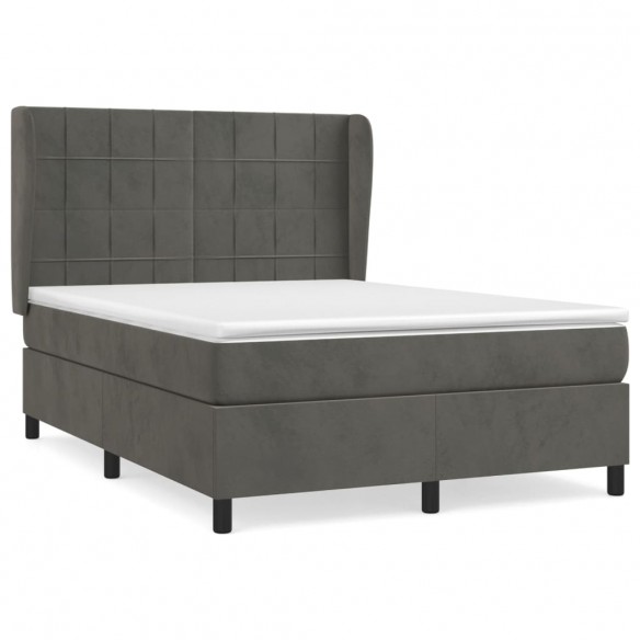 Cadre de lit et matelas Gris foncé 140x190cm Velours