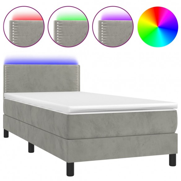 Cadre de lit avec matelas et LED Gris clair 90x200cm