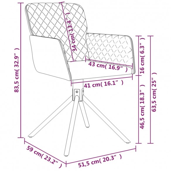 Chaises pivotantes à manger lot de 2 Crème Velours