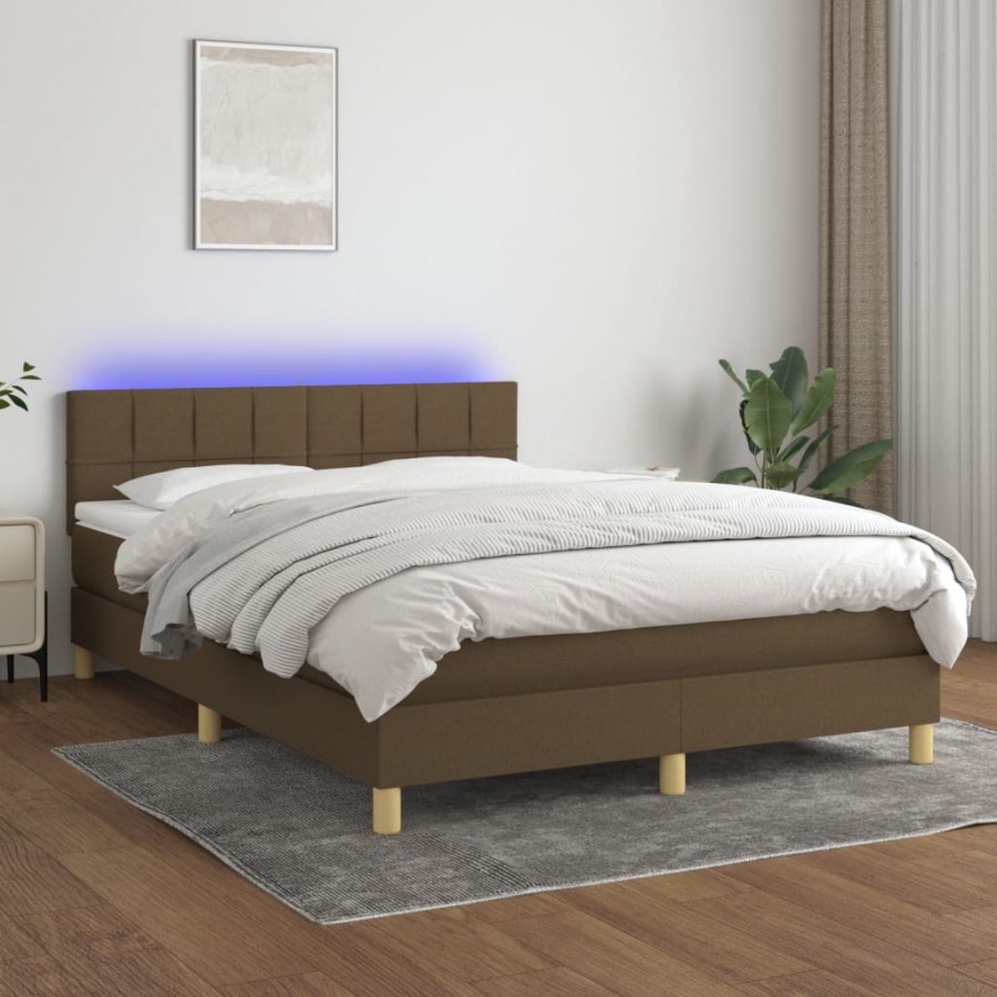 Cadre de lit matelas et LED Marron foncé 140x190 cm