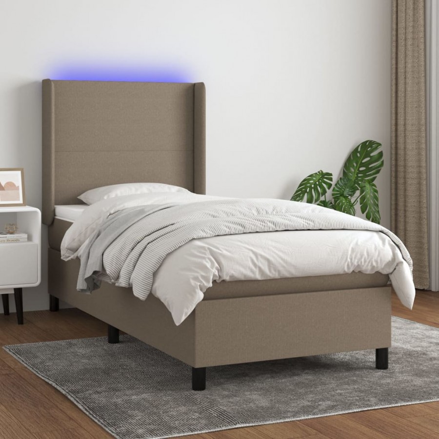 Cadre de lit matelas et LED Taupe 90x200 cm Tissu