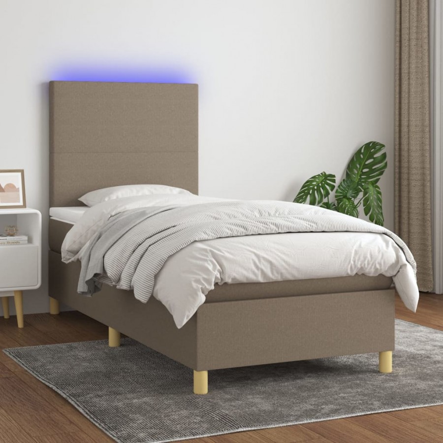 Cadre de lit et matelas et LED Taupe 90x190 cm Tissu