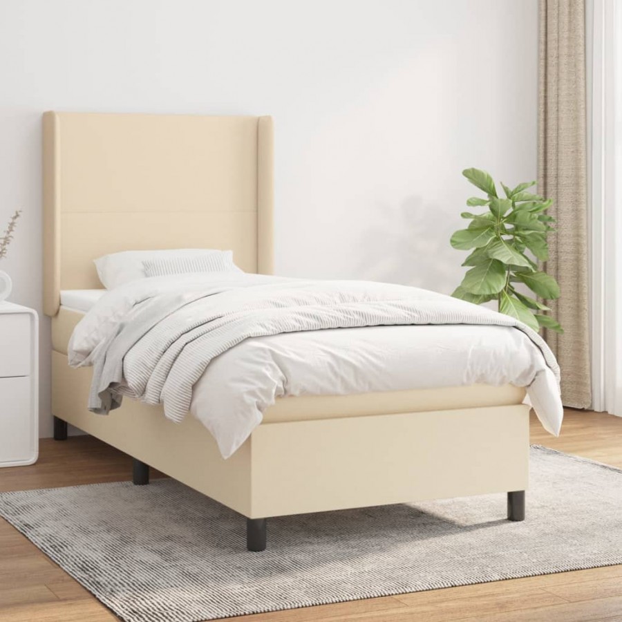 Cadre de lit avec matelas Crème 90x200 cm Tissu